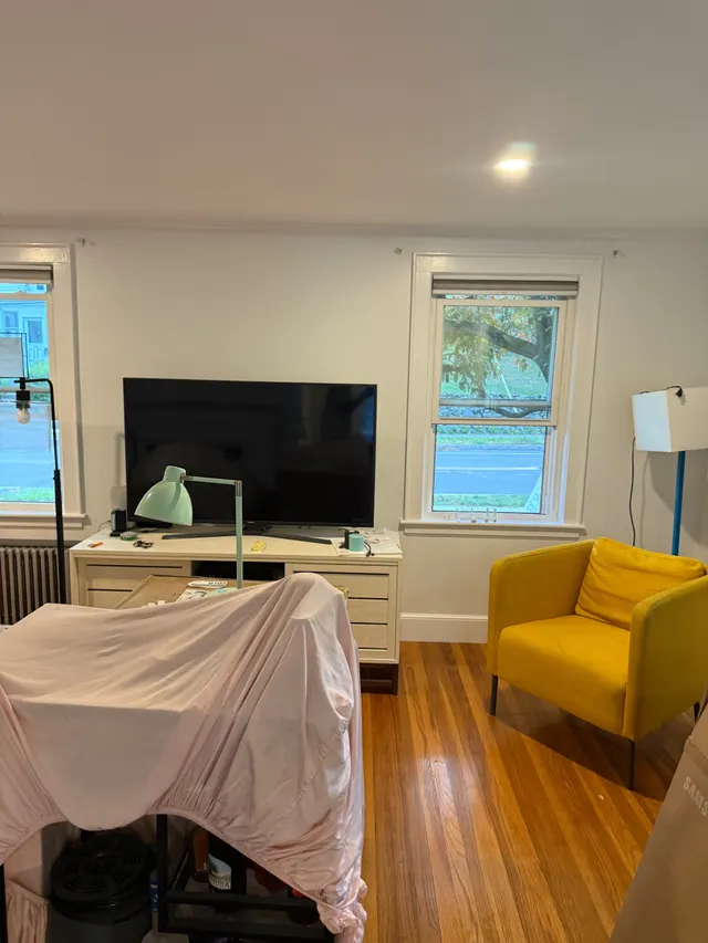 Furniture covered in preparation for interior work