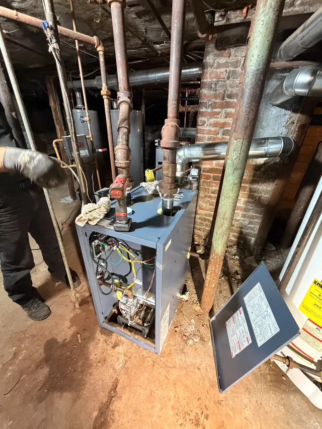 Open framing with pipes and utilities during renovation