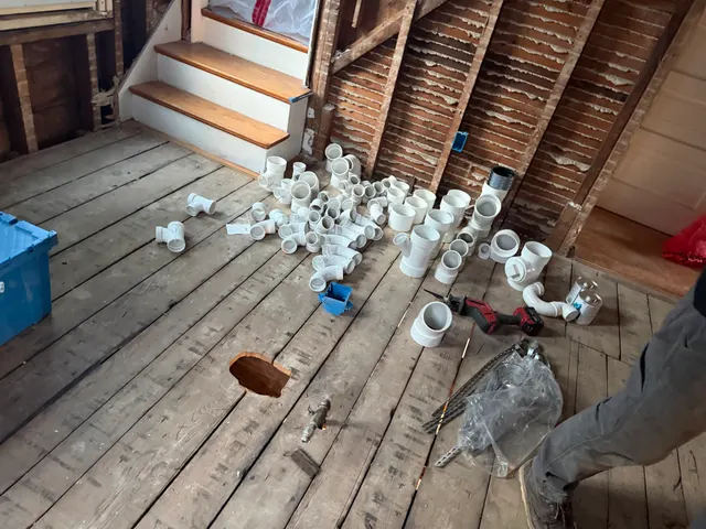 Exposed floor structure and tools in a work area