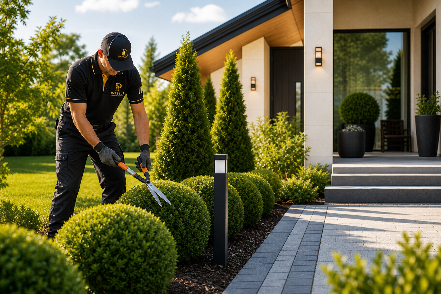Exterior grounds and landscape maintenance beside a home